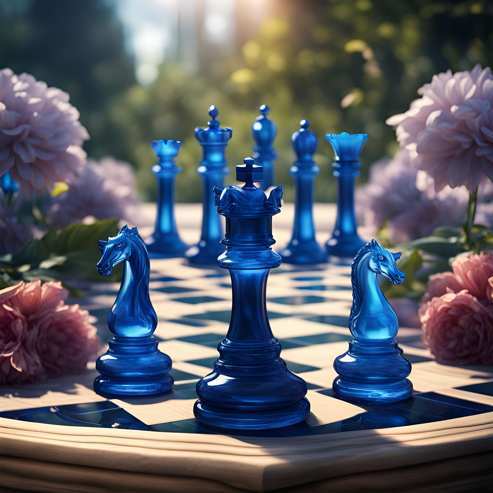 Sunlit Chess Pieces: Detailed Matte Painting in 8K