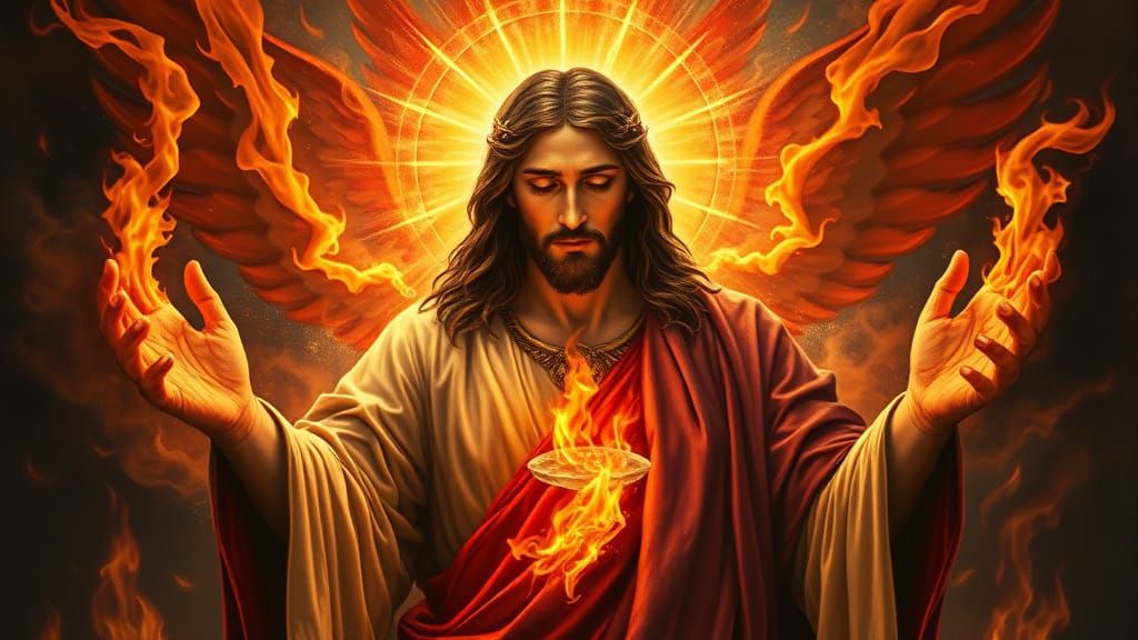 Radiant Jesus Christ Surrounded by Flames