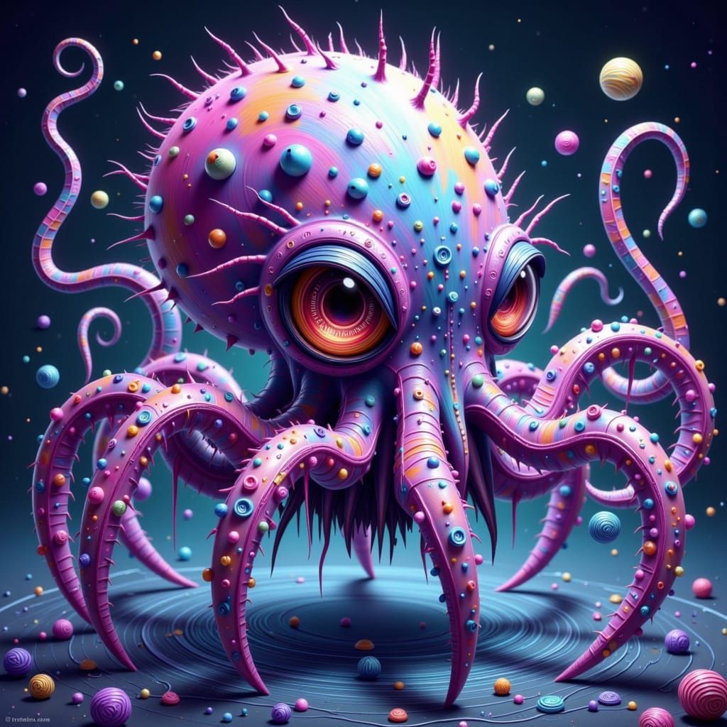 Whimsical Octo-Spider Hybrid in Vibrant, Ethereal Hues