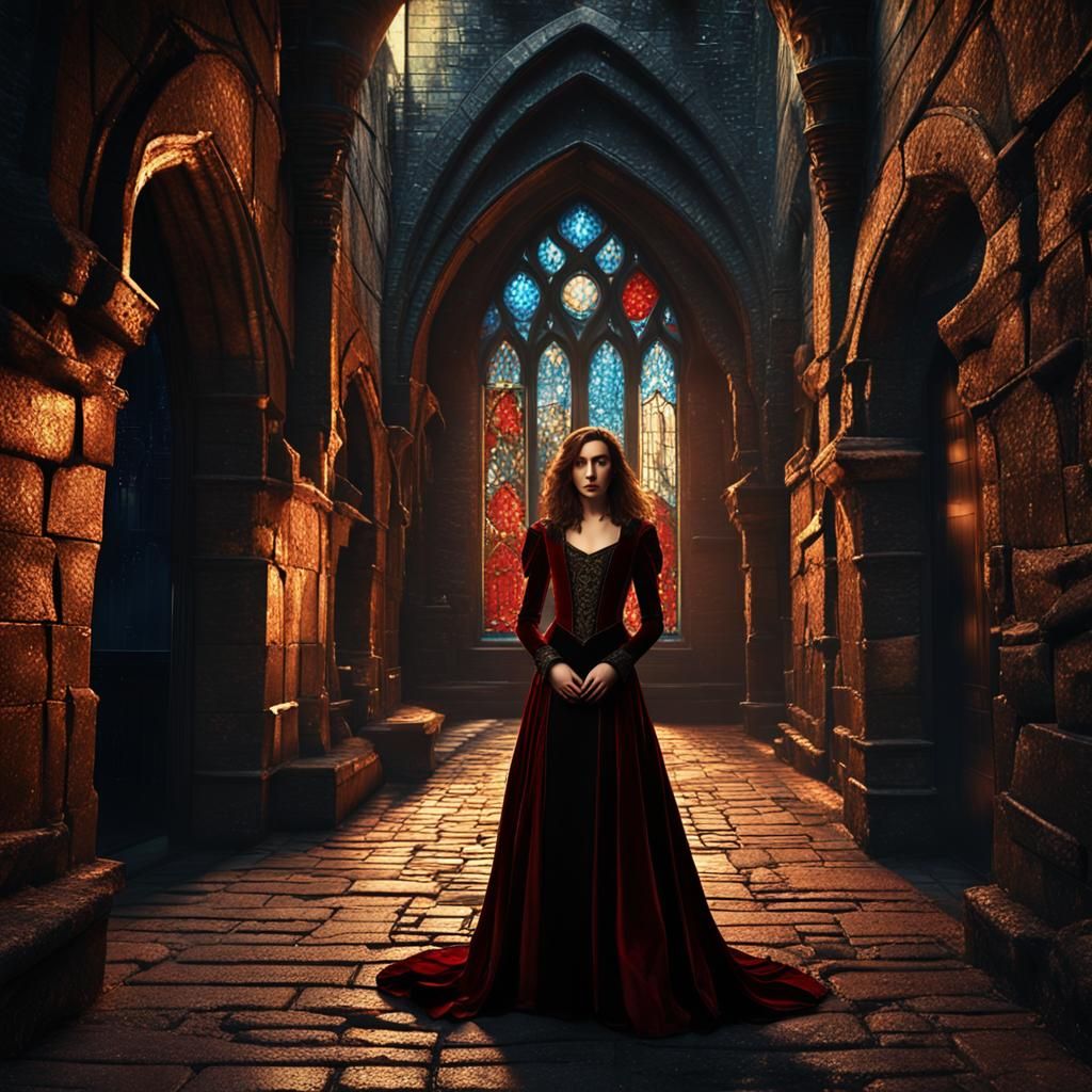 Female Vampire in Dark Alleyway, Pre-Raphaelite Art