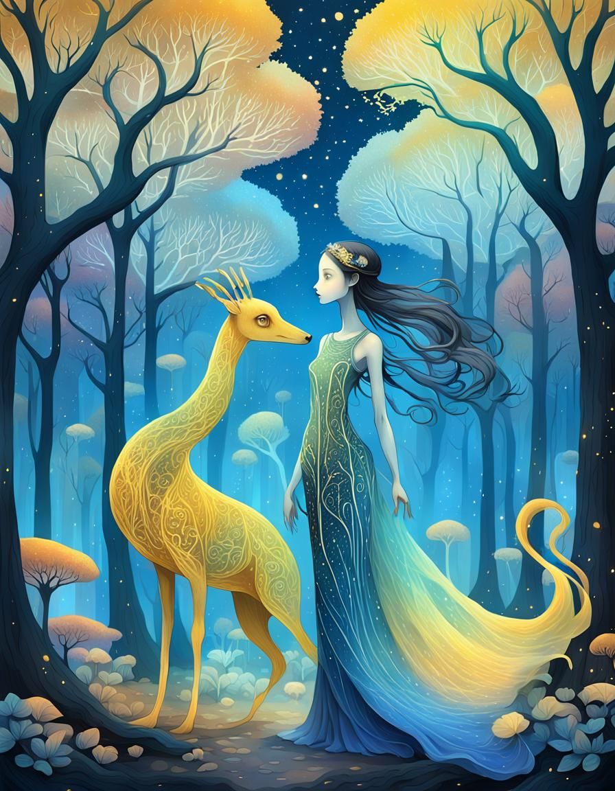 Surreal Biomorphic Art: Chibi Creatures and Ethereal Lady