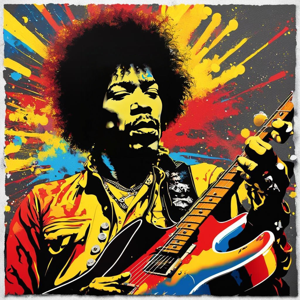 Jimi Hendrix Pop Art Portrait with Bold Colors