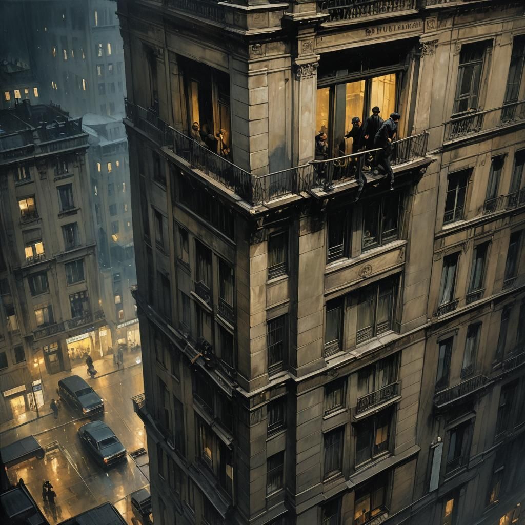 Heartbreaking Fall from a Window in Expressionist Style