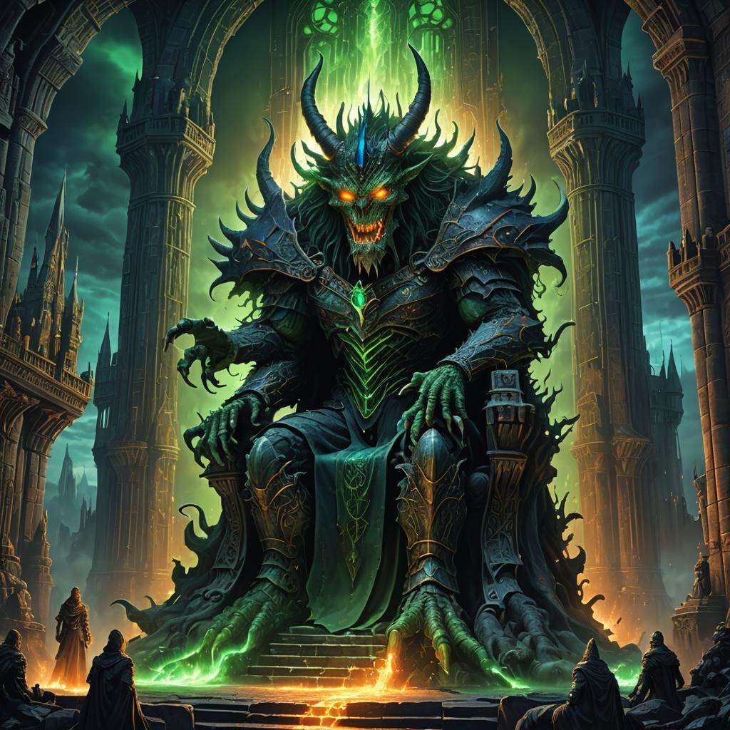 Majestic Monster on Throne in Mystical Realm