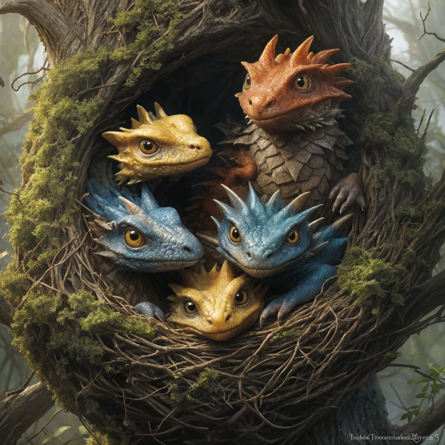 Baby Dragons Hatch in Surreal Fantasy Nest