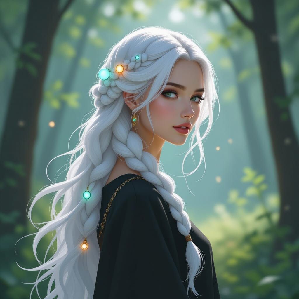 Ethereal Woman in Forest Clearing, Surreal Art Style