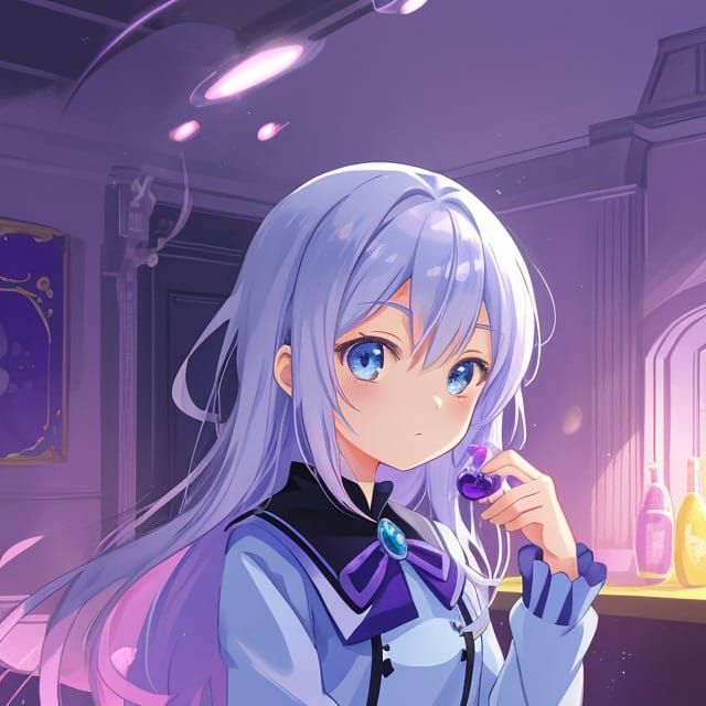 Anime Alchemist Girl Creates Potion in Vibrant Room