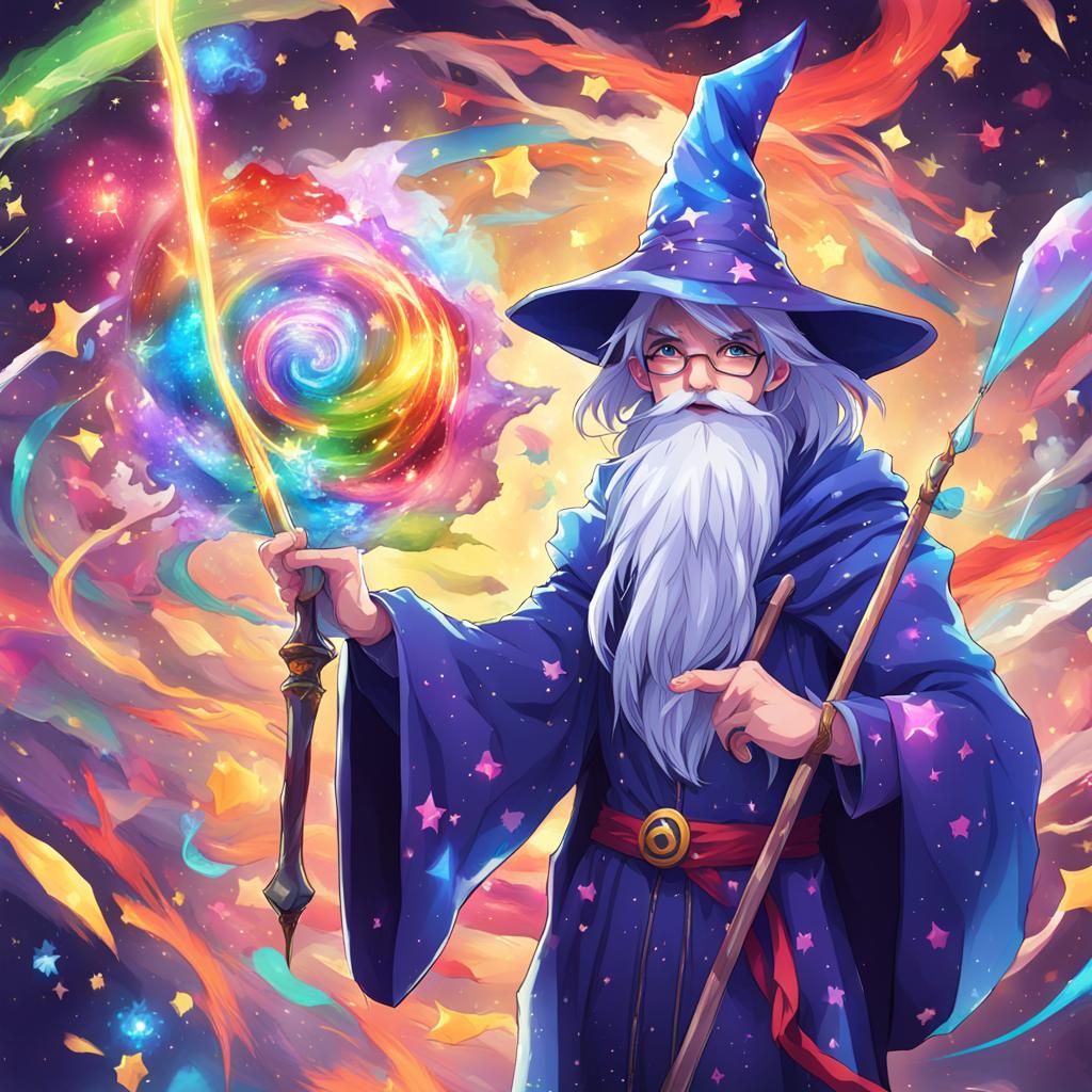 Colorful Anime Wizard in a Magical Setting