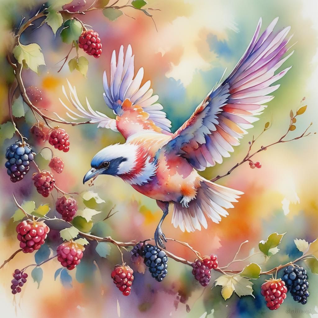 Bird in Flight Watercolor Illustration