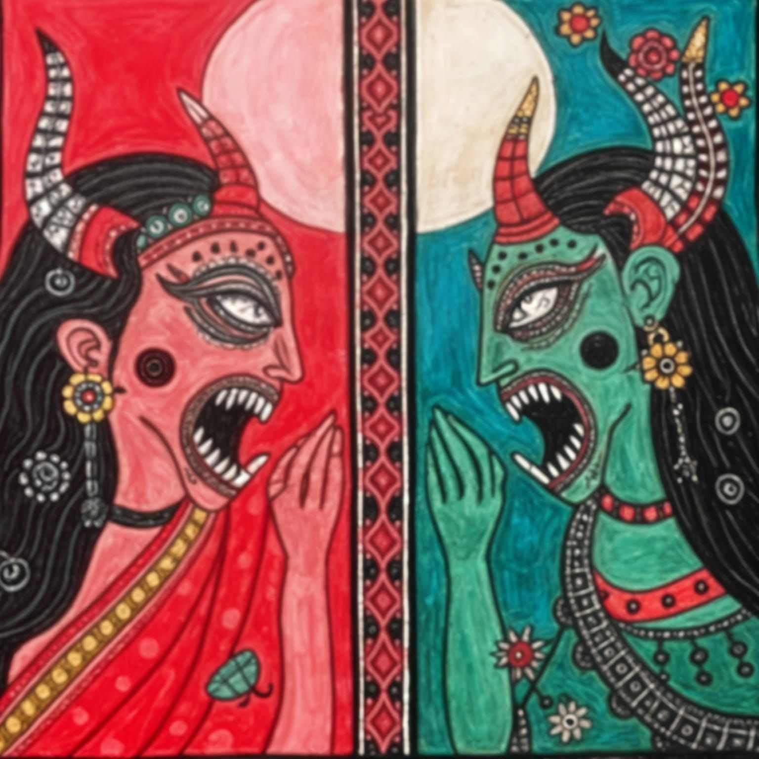 Madhubani Painting of Mirrored Inner Demons