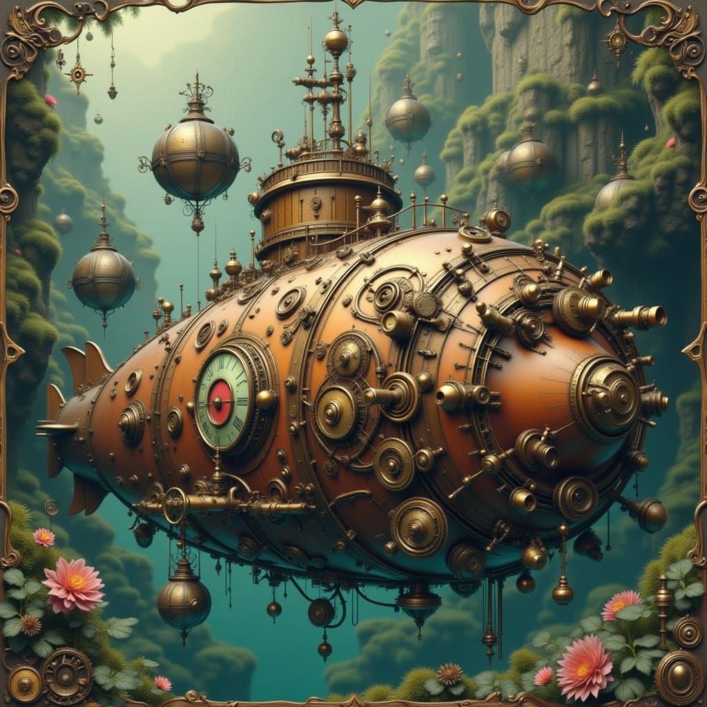 Steampunk Submarine Pig in Jules Verne Style
