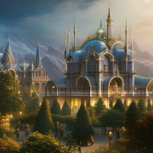 Elven garden city - palace with blue dome