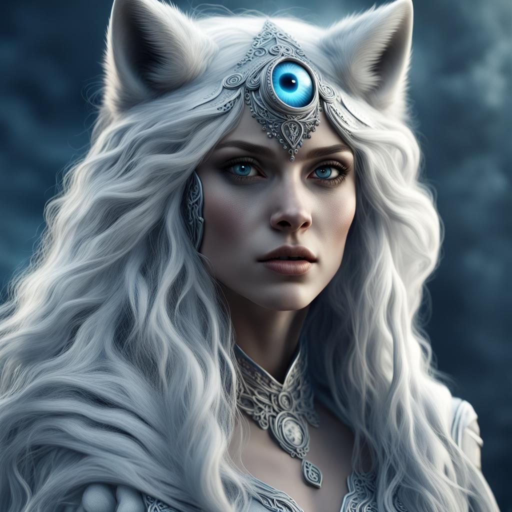 Monochromatic Female Wolf Portrait in Photorealistic Style