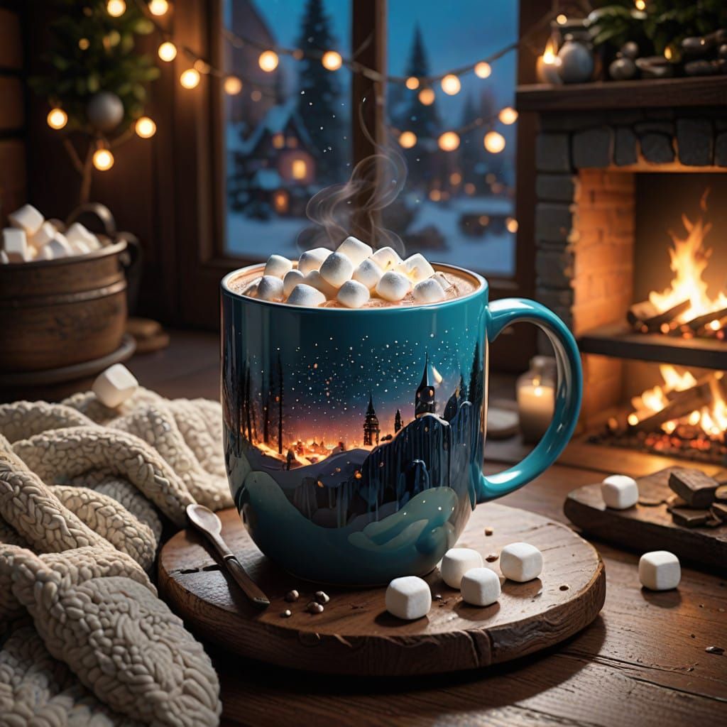 Cozy Hot Cocoa Scene in Whimsical Pixar Style