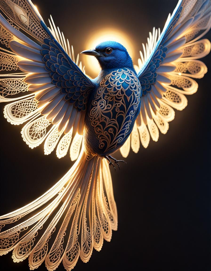 Lace Bird with Spread Wings in Fantasy Art