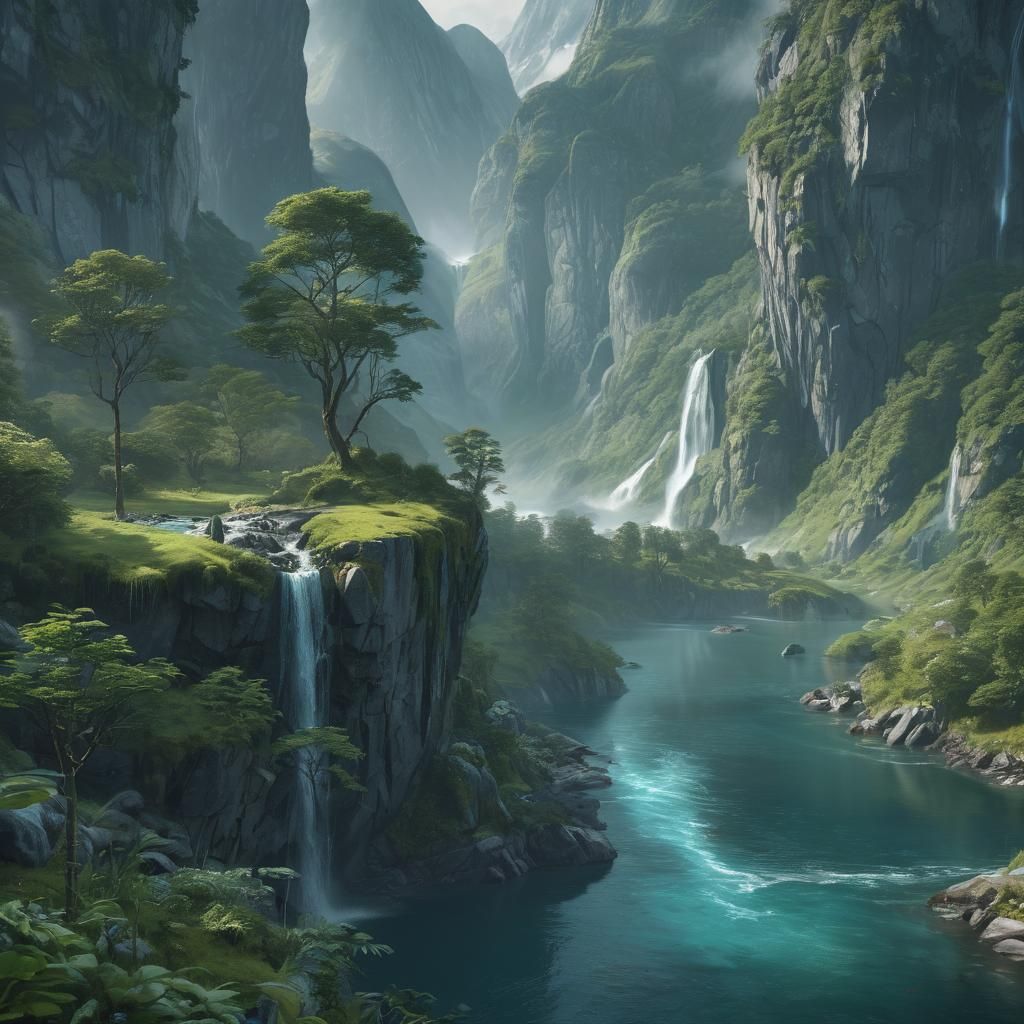 Serene Fjord Landscape Concept Art in Oil Painting Style