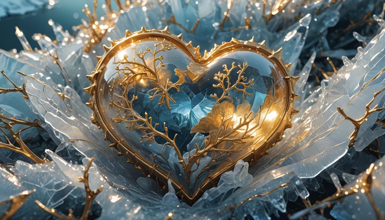 Golden Heart Encased in Ice: Digital Art