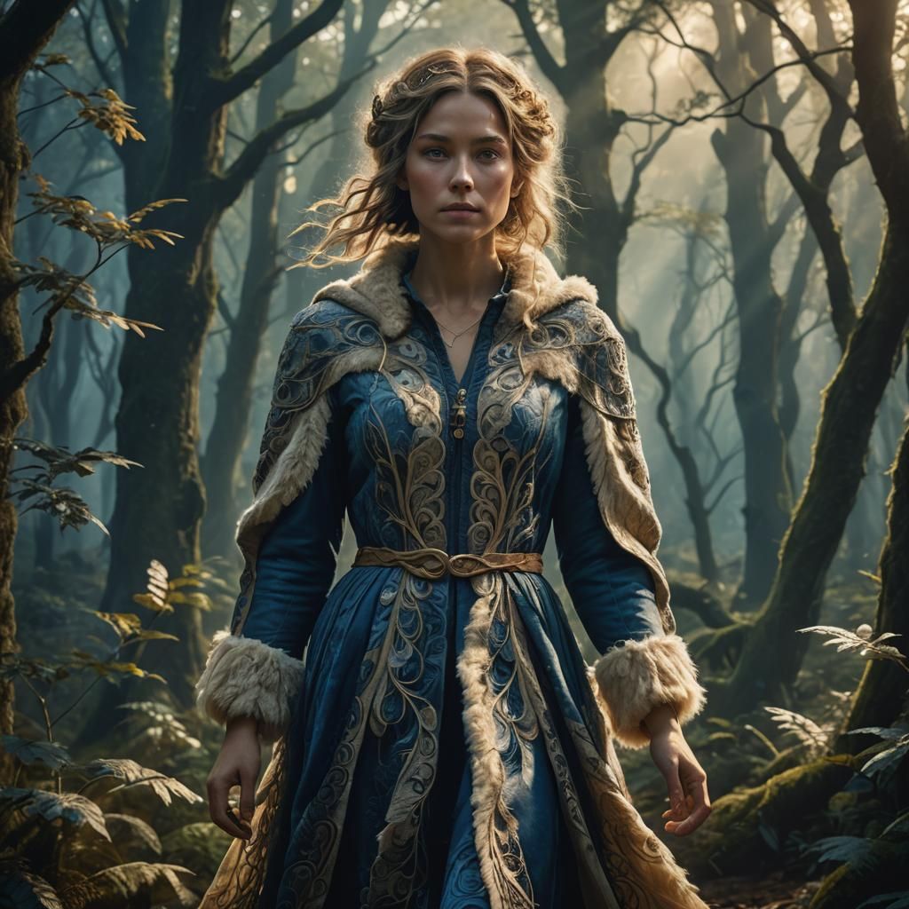 Mystical Forest Woman in Sheepskin Dress