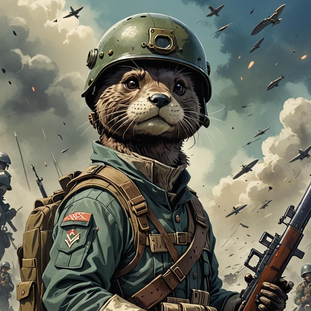 Otter Paratrooper in World War 2 Anime Style