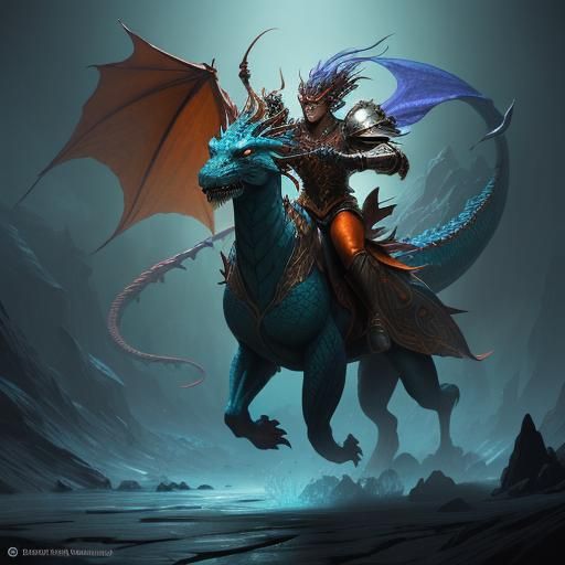 Warrior and Dragon in Vaporous Art Nouveau Style