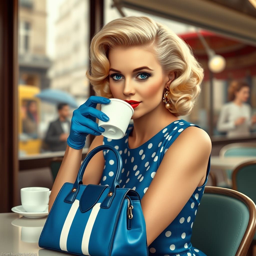 Elegant Woman at Parisian Café, Hyperrealistic Portrait