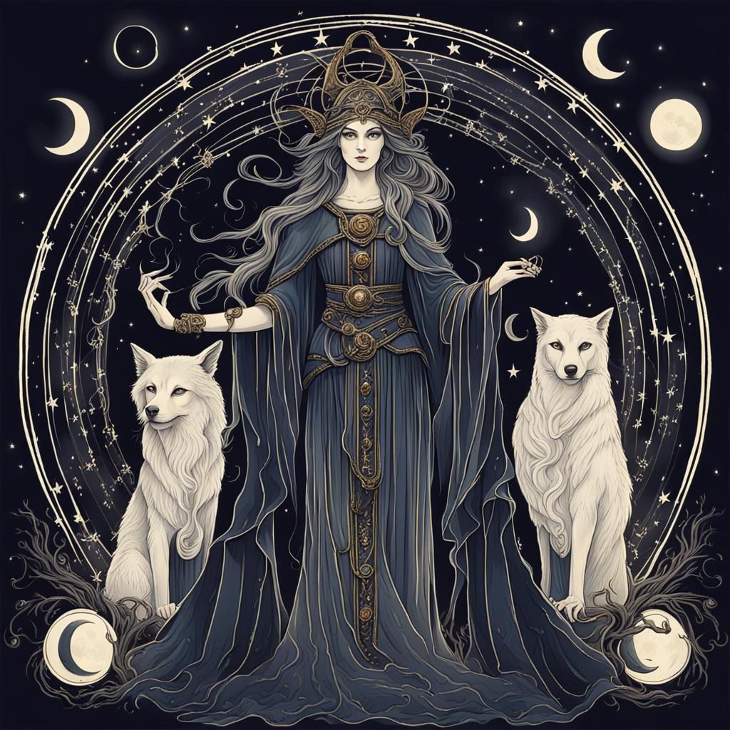 Attractive Hecate, Goddess of Magic and Moonlight