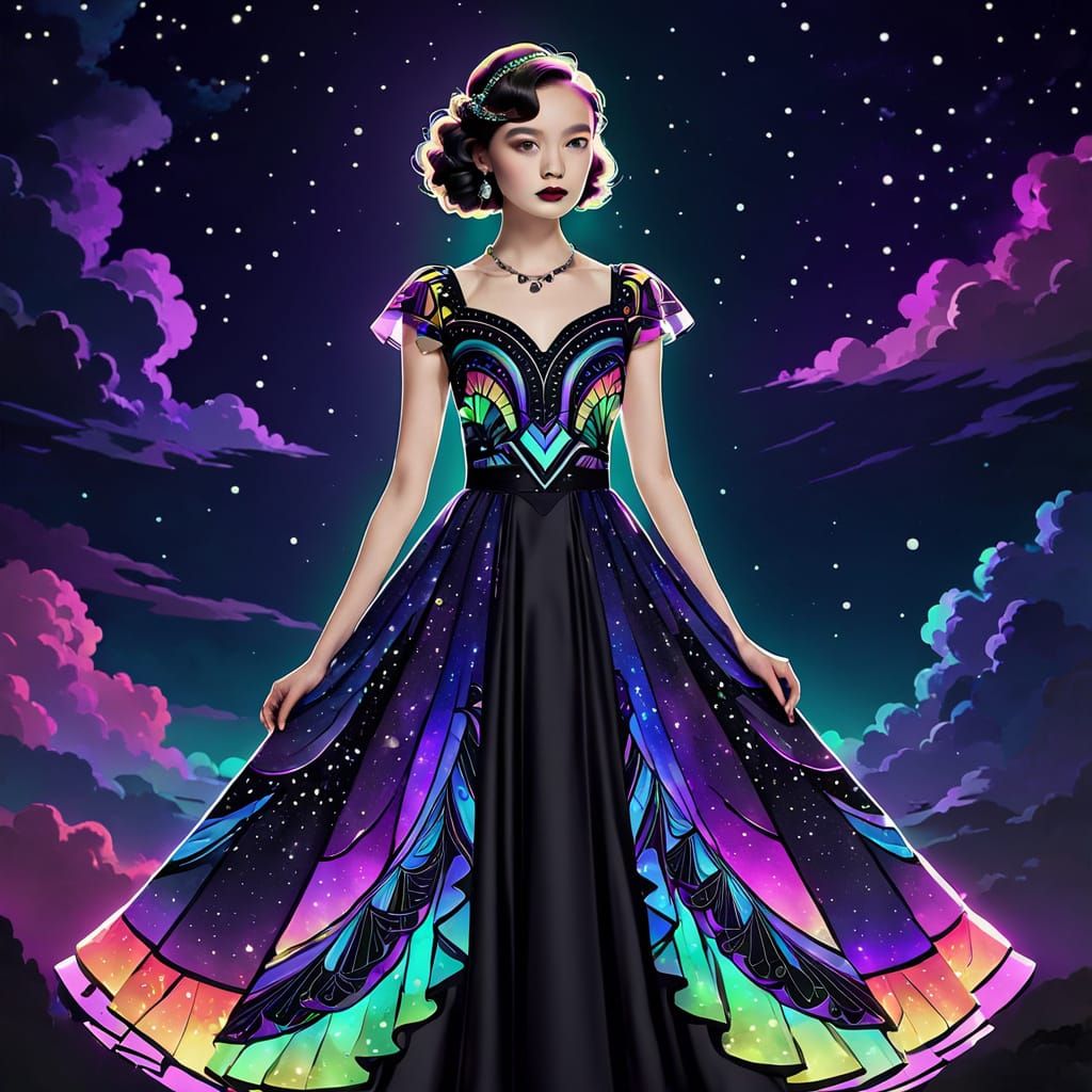 Rainbow Dress in Art Deco Style