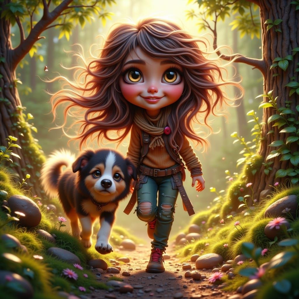 Ethereal Woman Strolls Through Sunlit Forest