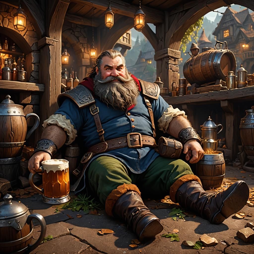 Drunk Dwarf in Tavern: Detailed Fantasy Art