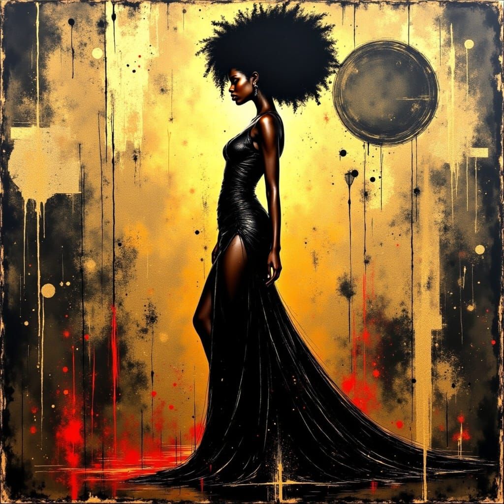 Elegant African Woman in 3D Realistic Style with Cubist Back...