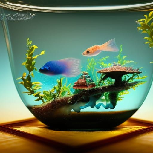 Detailed Submarine Microcosm in Glass Bowl