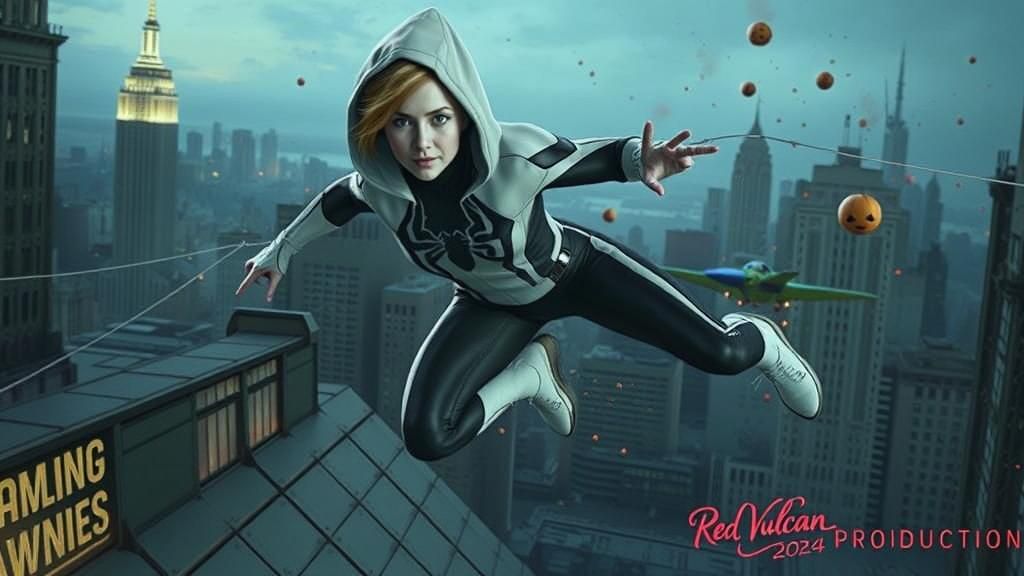 Gwen Stacy Spider-Gwen (Ghost Spider) with white and black, ...