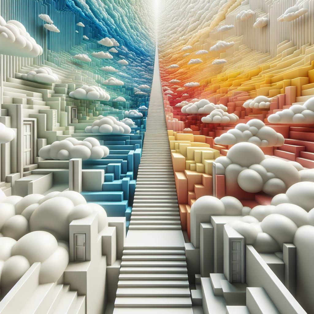 Endless Stairs to Sky: 3D Abstract Illustration