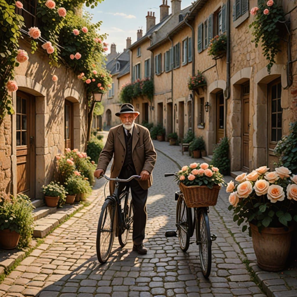 Idyllic French Village Street Scene in Impressionist Style