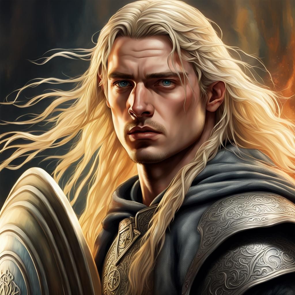Youthful Beorning with Shield: Hyperrealistic Lord of the Ri...