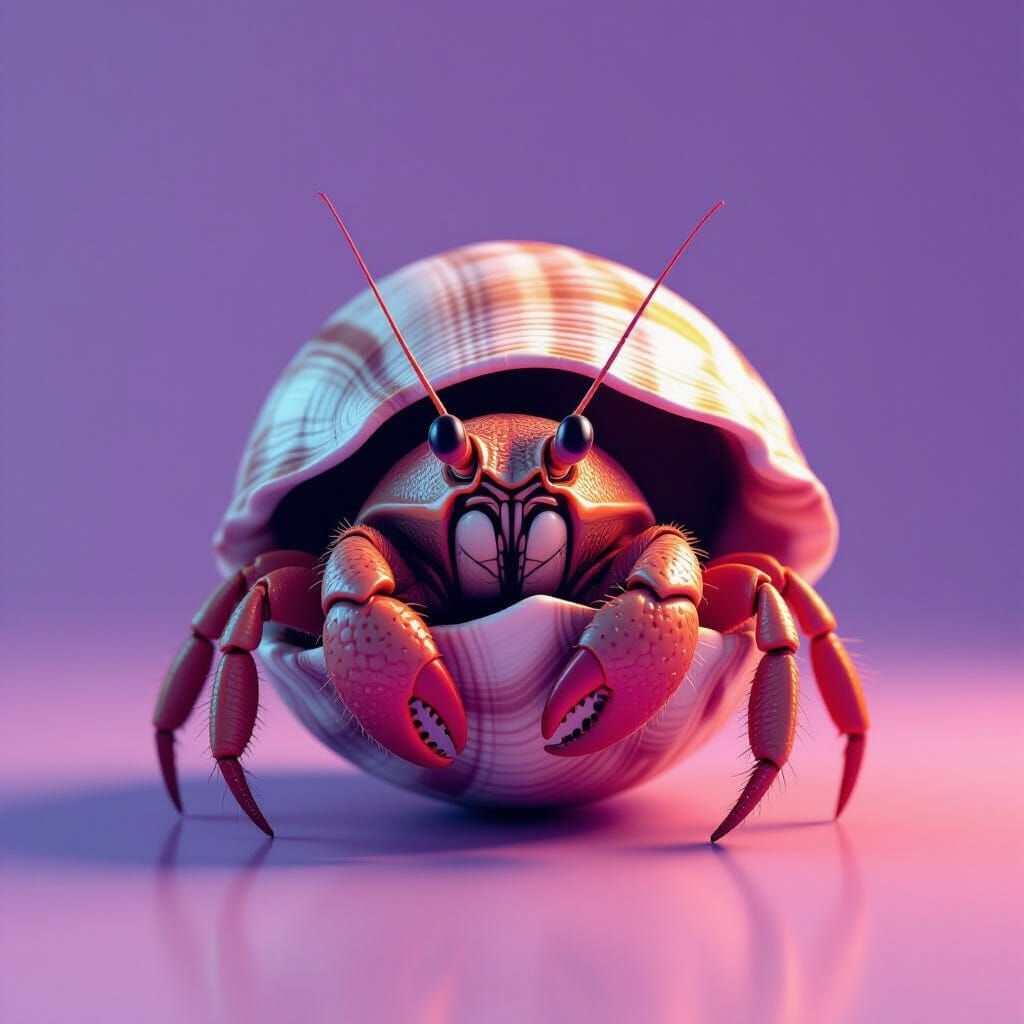 Hermit Crab Emerges: 3D Render with Volumetric Lighting