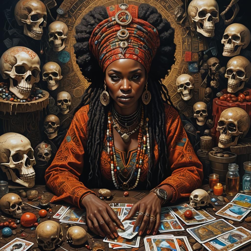 Eerie Hoodoo Woman in Dark Fantasy Oil Painting