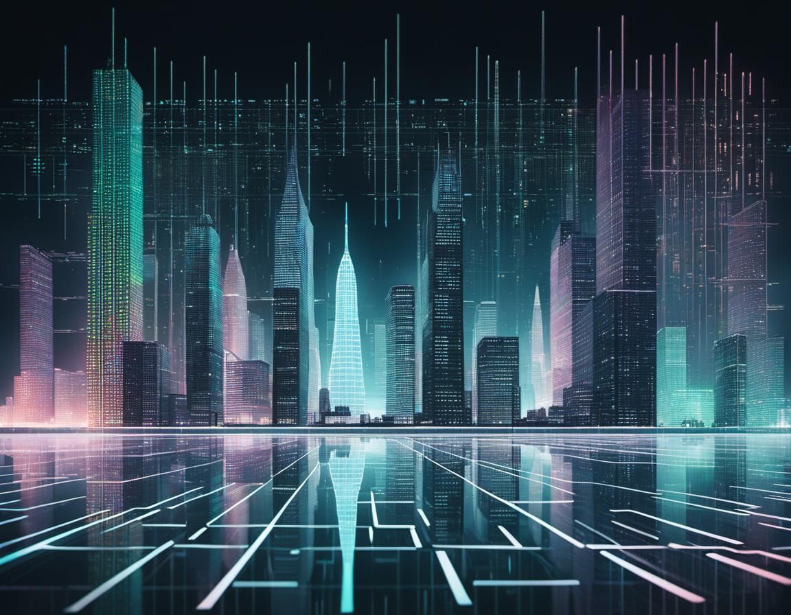 Holographic Binary Code Cityscape: A Digital Dream