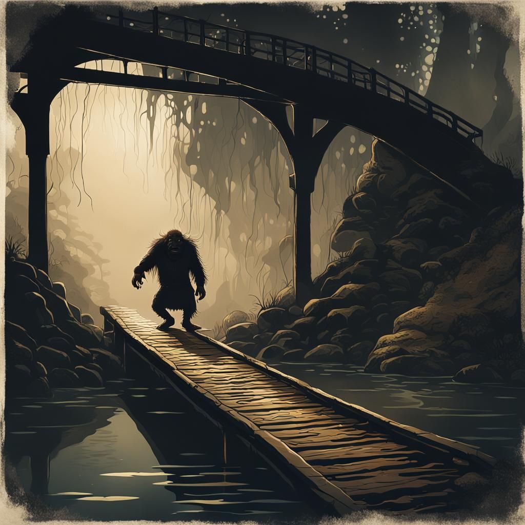 Cinematic Dark Fantasy Troll Under Bridge