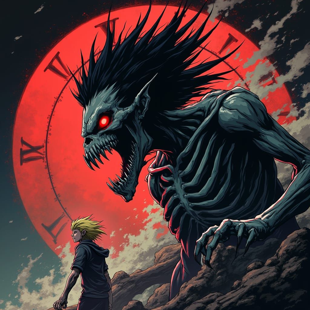 Intense Anime Battle: Monster vs Hero in Dark Fantasy Style