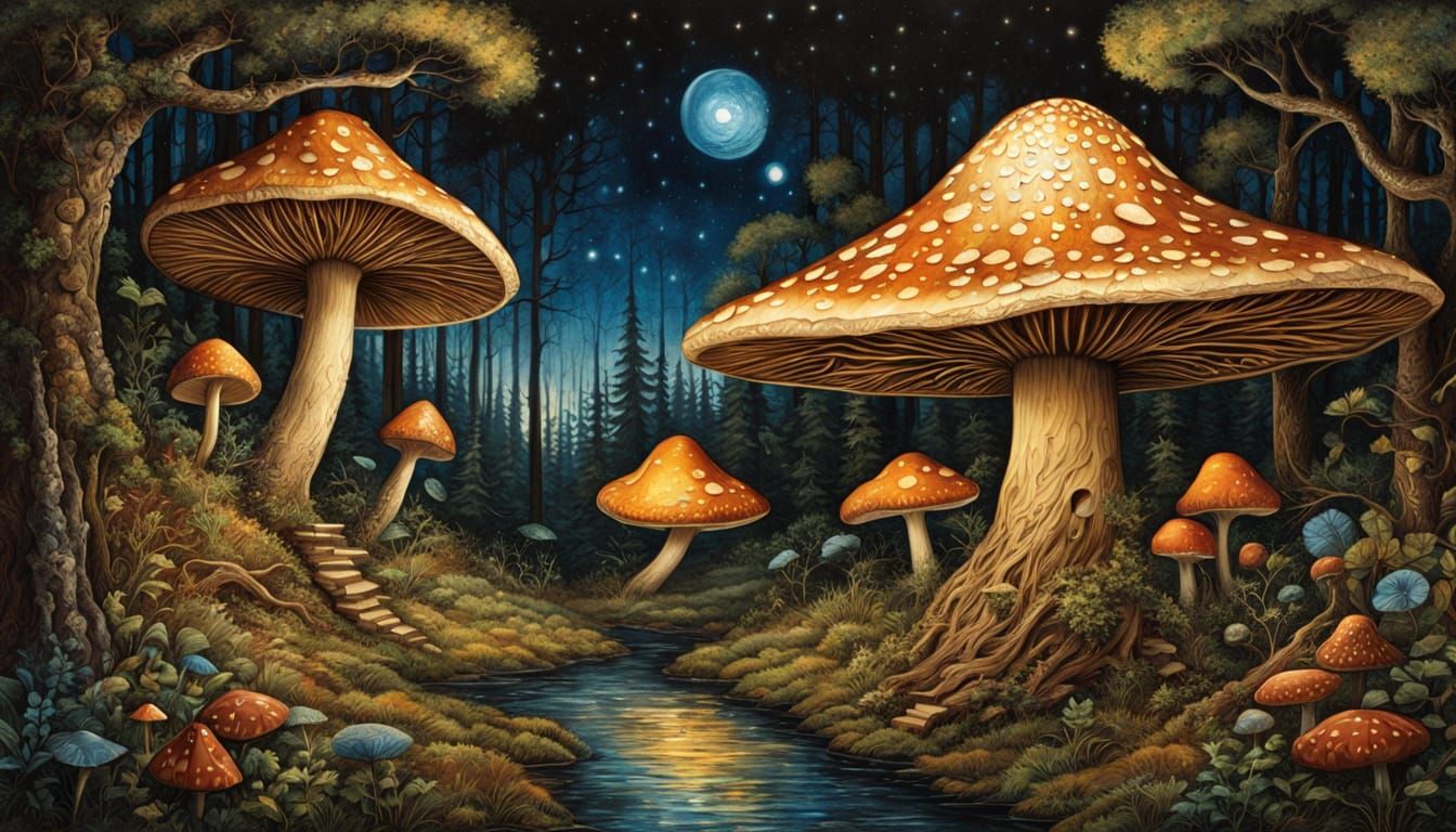 Fantasy Woodcarving: Alice in Wonderland Forest at Night