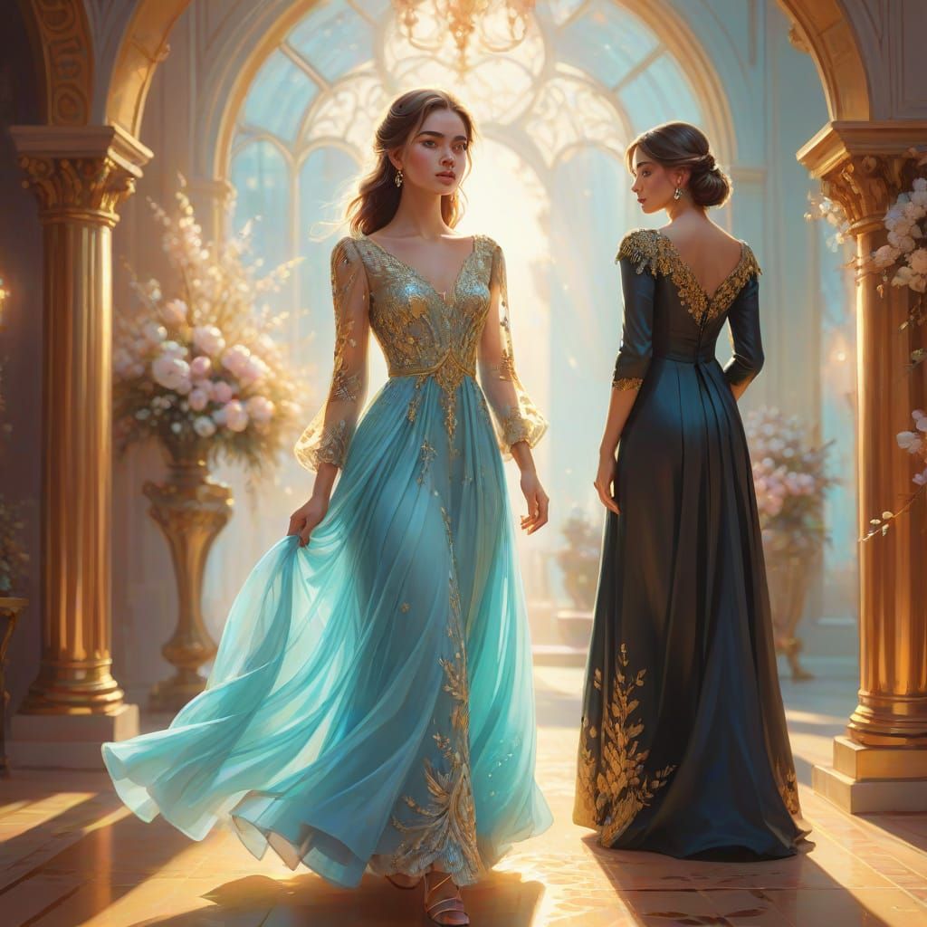 Elegant Girl Portrait with Glowing Light, Digital Art