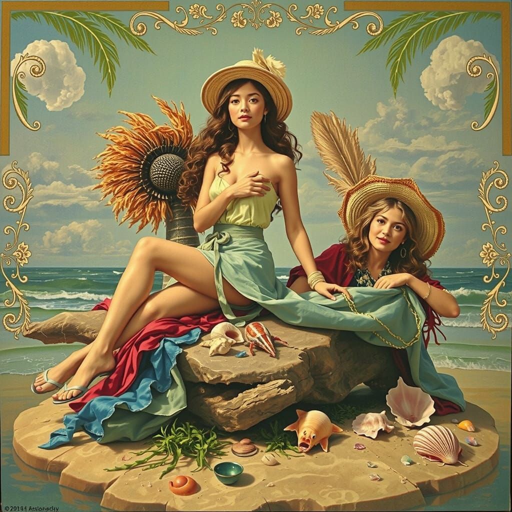 Hyperrealistic Beach Scene with Palm Trees and Ocean Waves