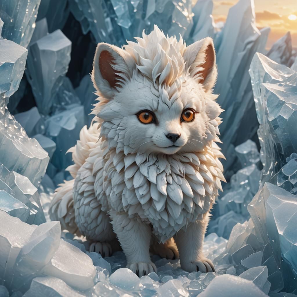 Frowning Vulpix Frozen in Ice, Digital Matte Painting