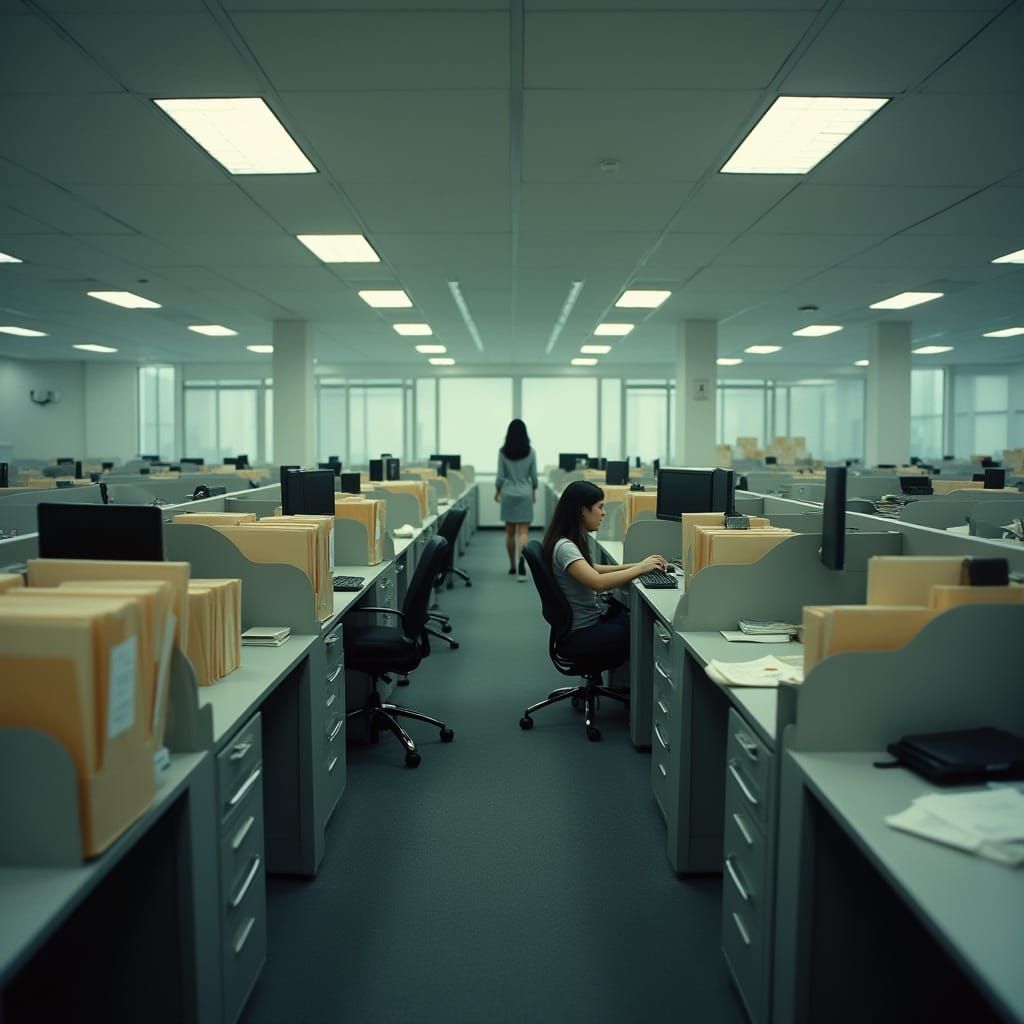 Nightmarish Filing Room: Psychological Horror Dreamscape
