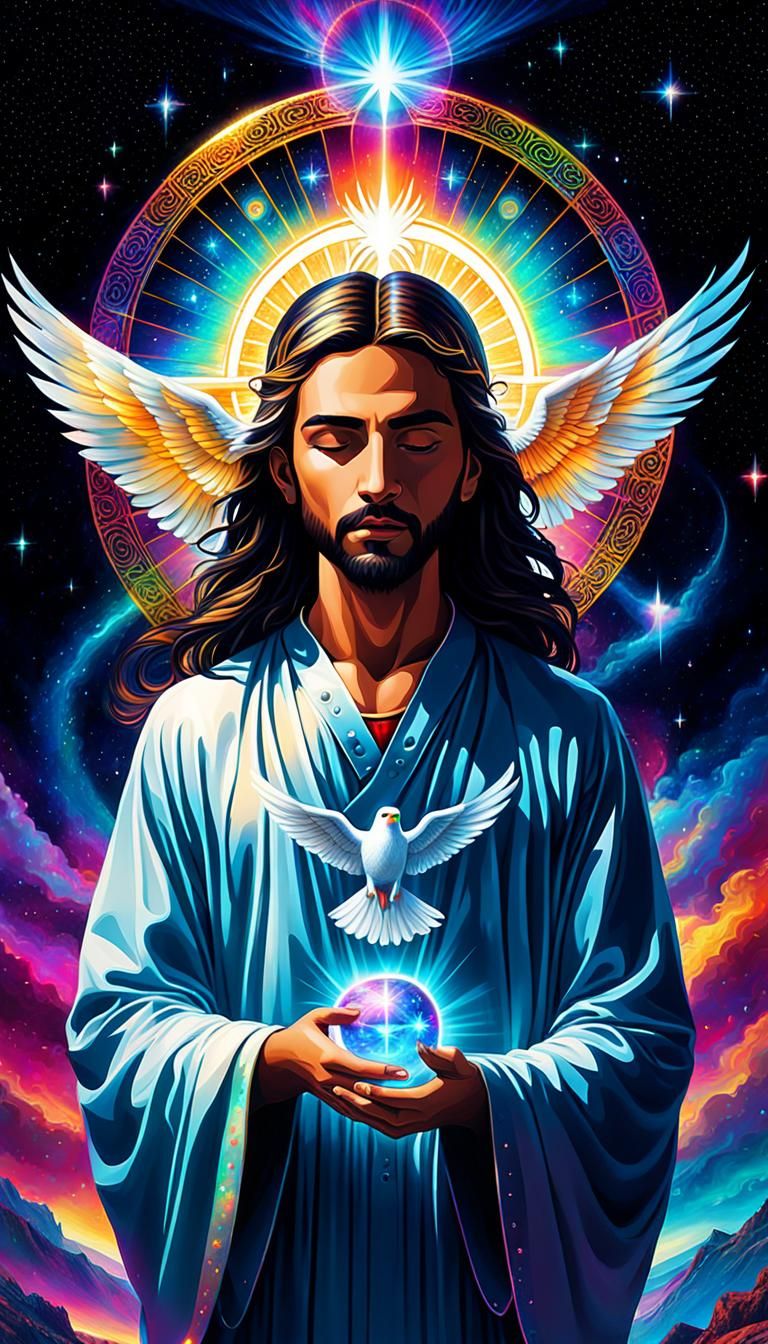 Holographic Holy Spirit Astral Illustration in Mixed Media