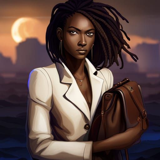 Stylish Black Woman in Camel Coat: Detailed Matte Painting