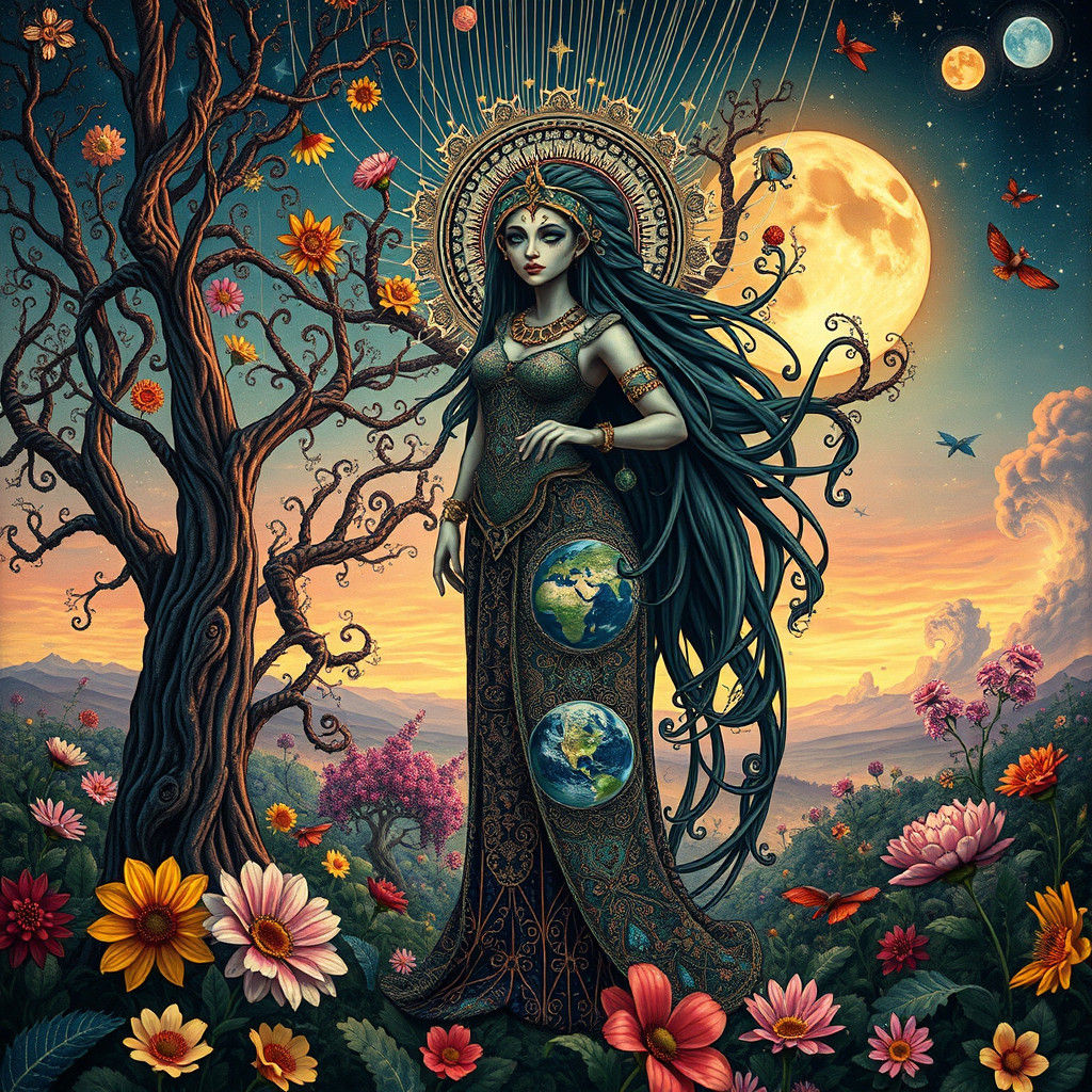 Mother Earth in Whimsical Art Deco Style with Cubist Accents