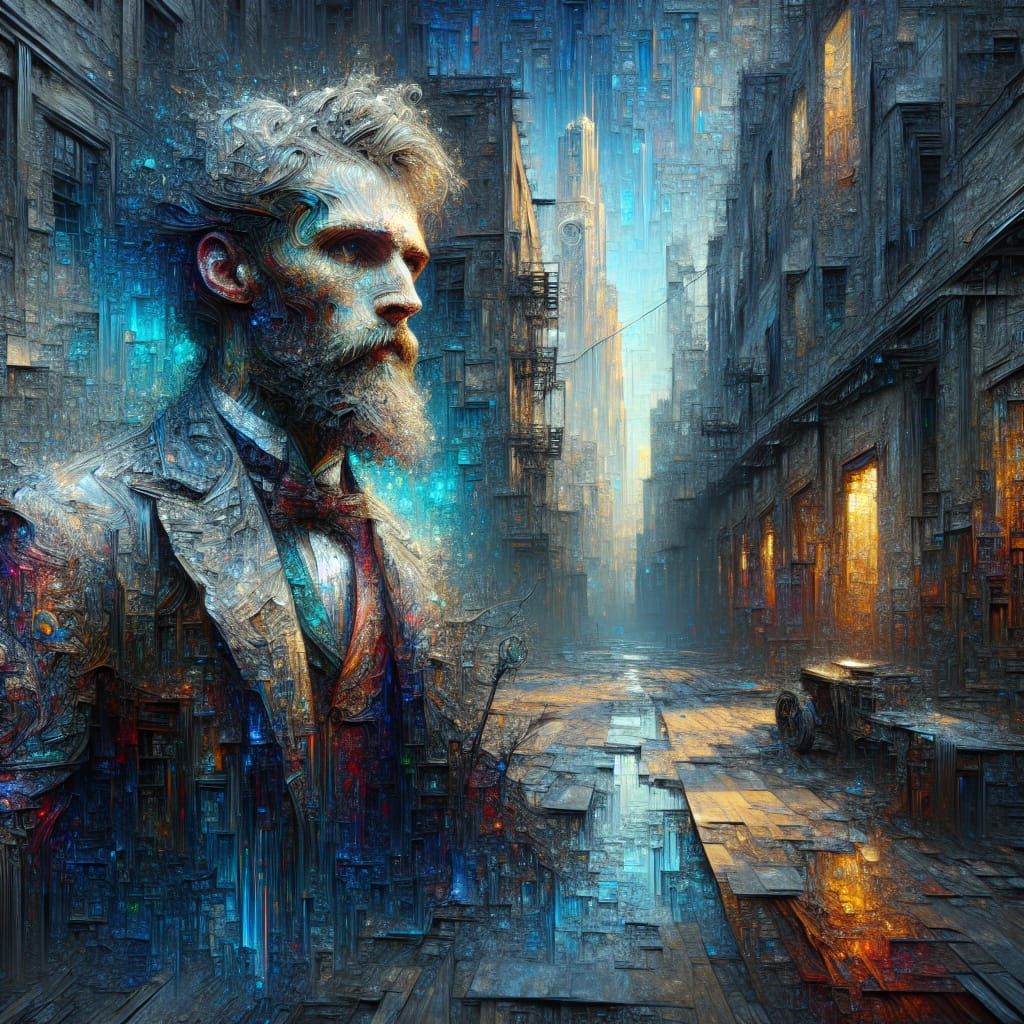 Van Gogh Style Portrait in Abandoned City