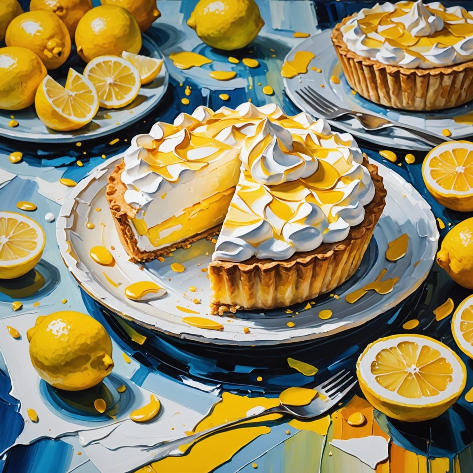 Abstract Lemon Meringue Pie Impasto Painting